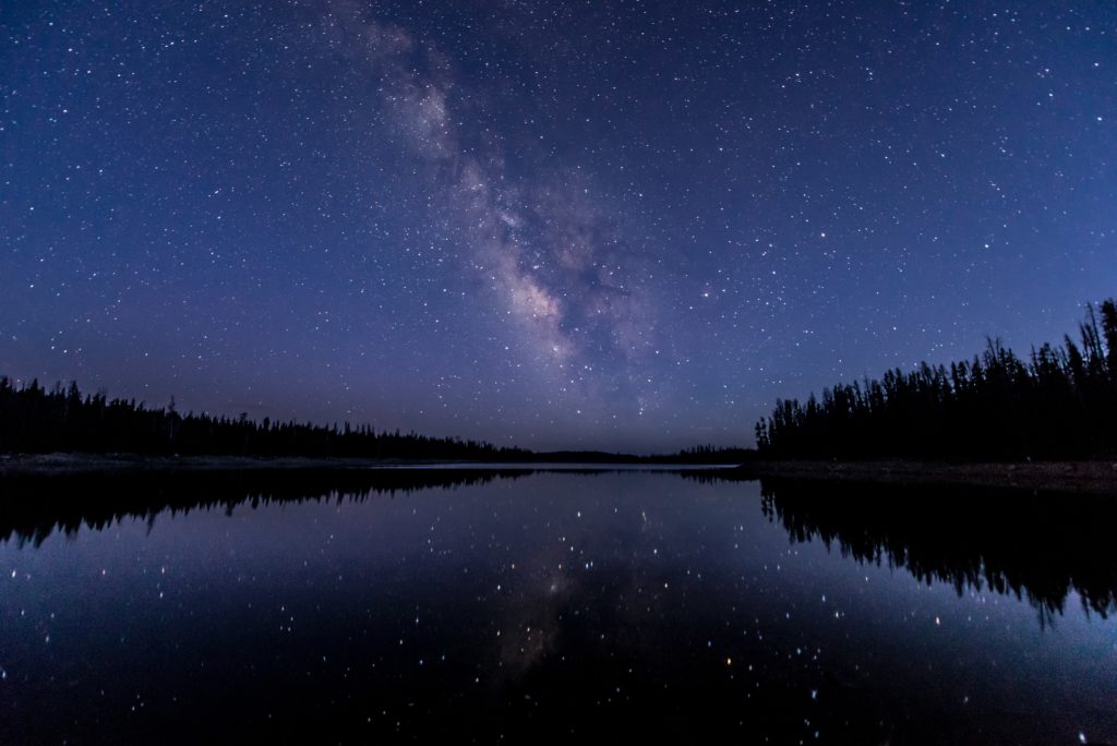 Lake at night with milky way overhead