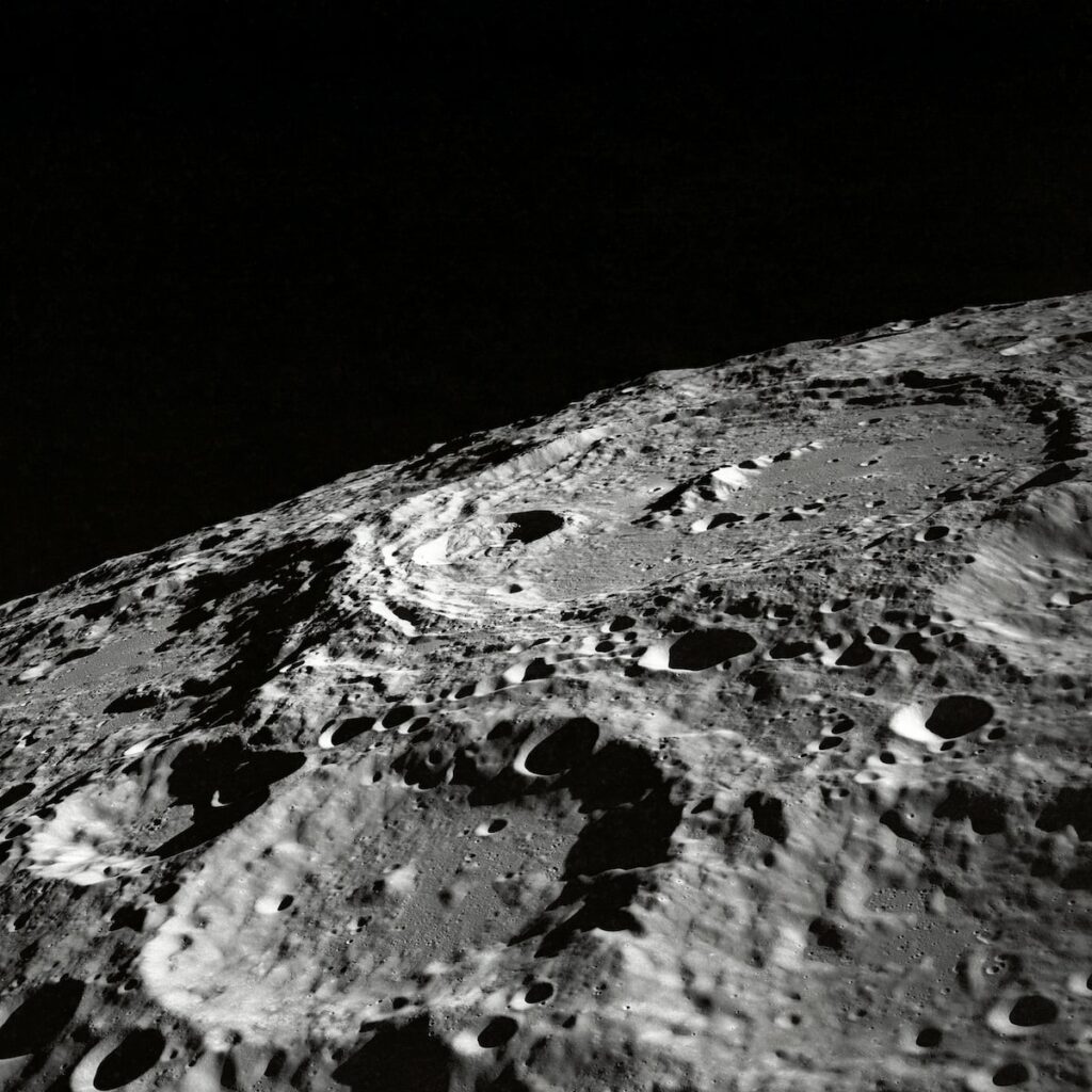 Picture of the lunar surface with jagged craters