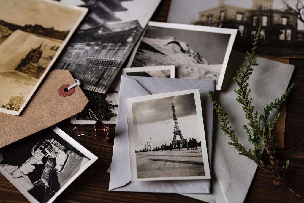 a group of pictures on a table