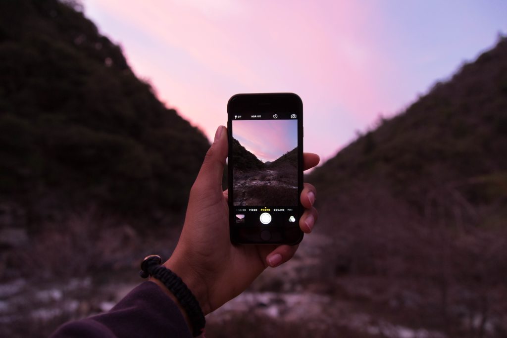 Photo of pink sunset landscape using camera phone