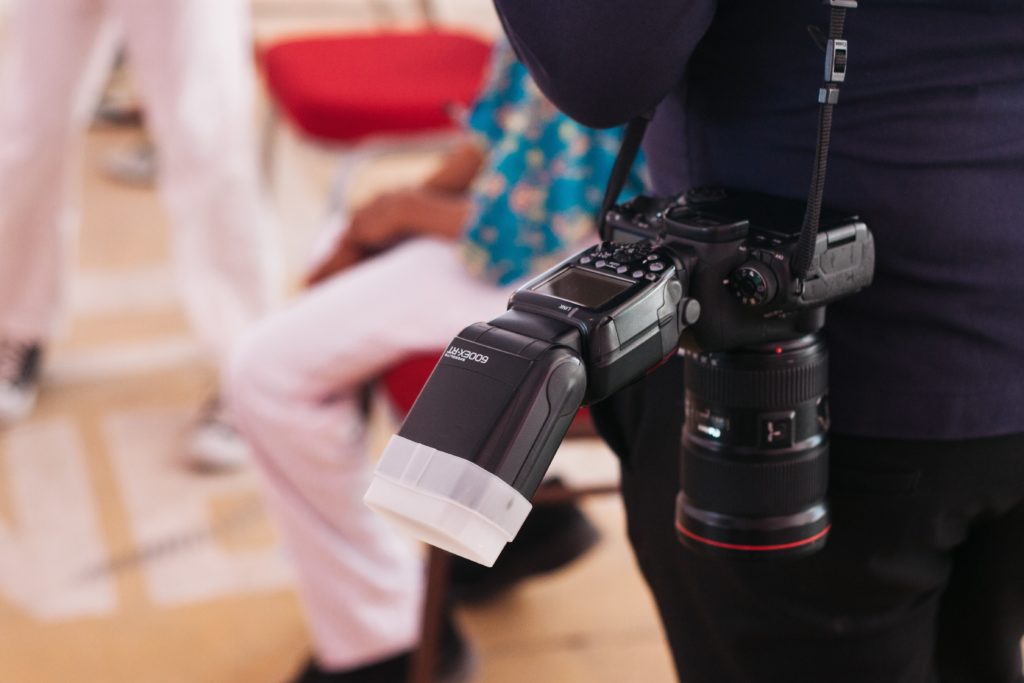 Flashgun mounted on DLSR camera