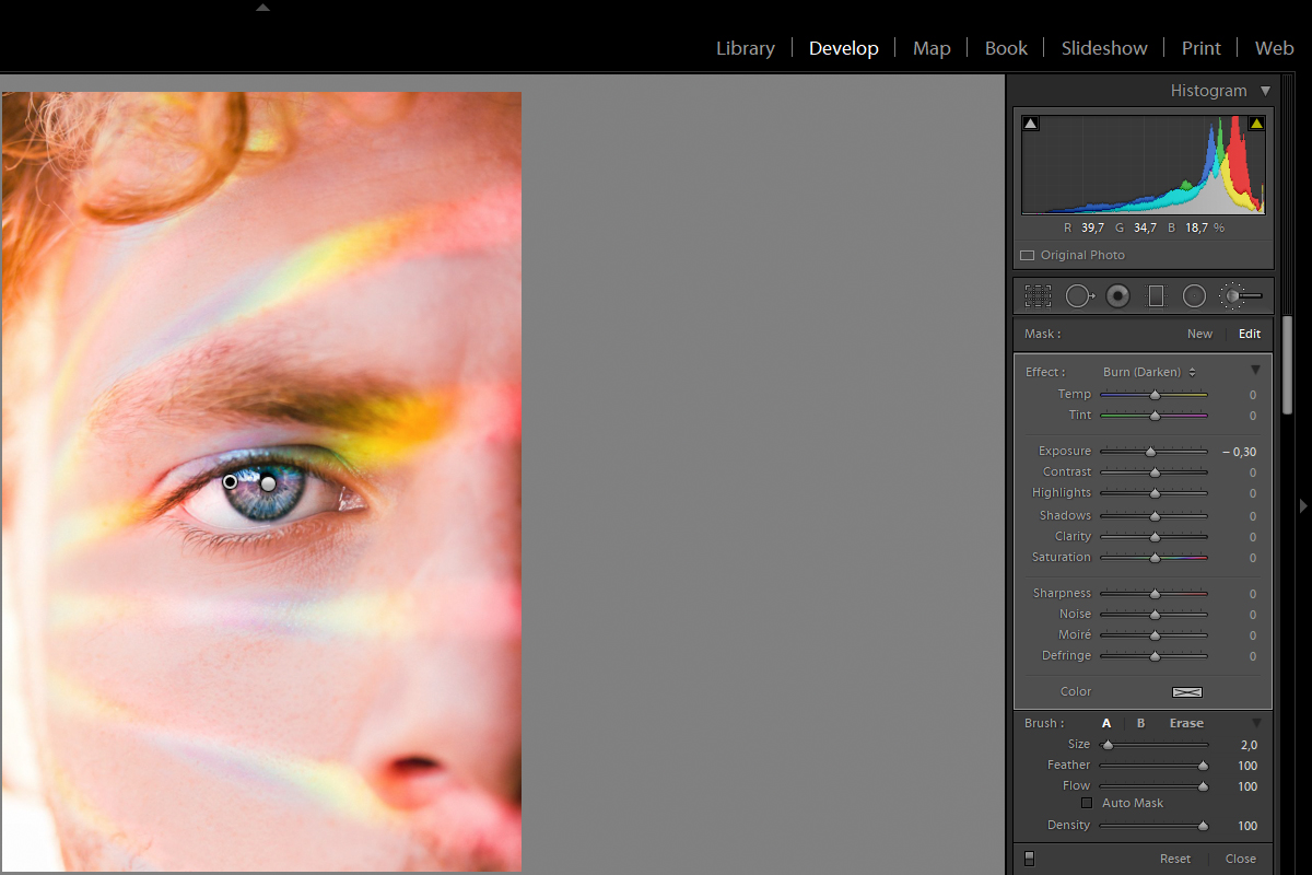 adding definition to the lashes in Lightroom