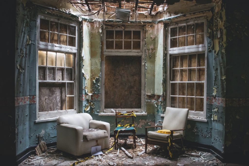 Derelict furniture in an abandoned house