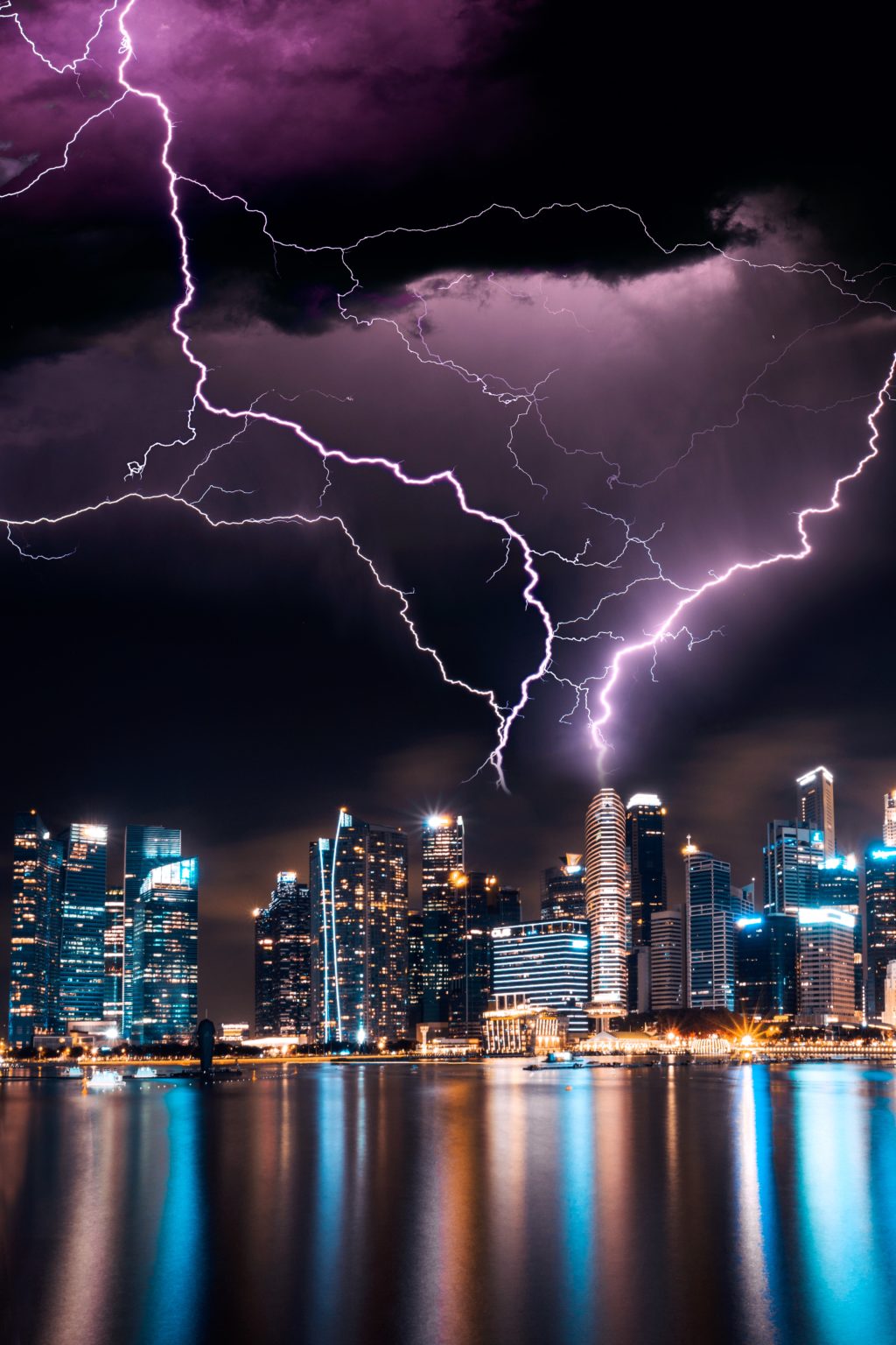 Lightning over city