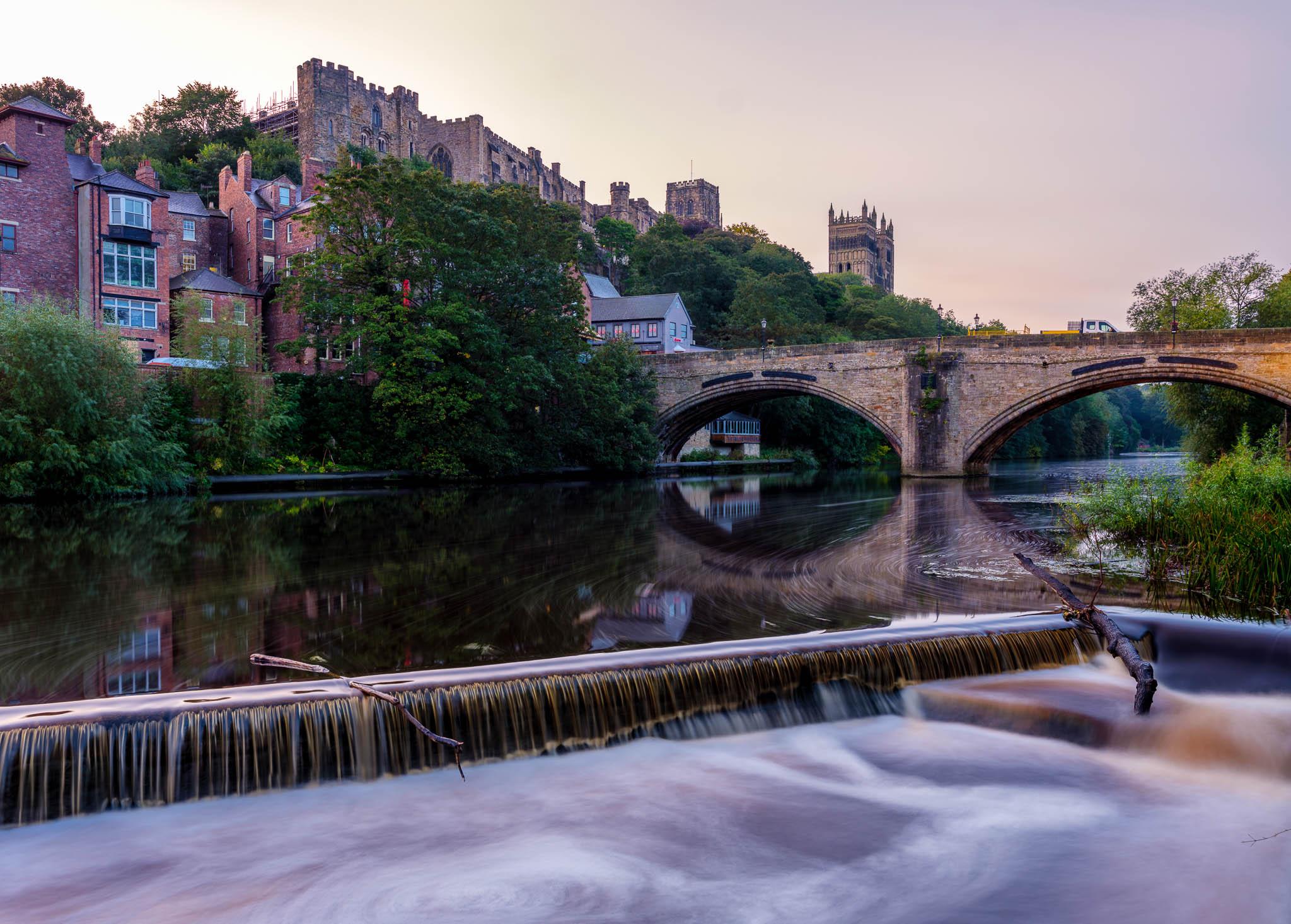 Low angle long exposure shot of the River Wear and Durham Cathedral 