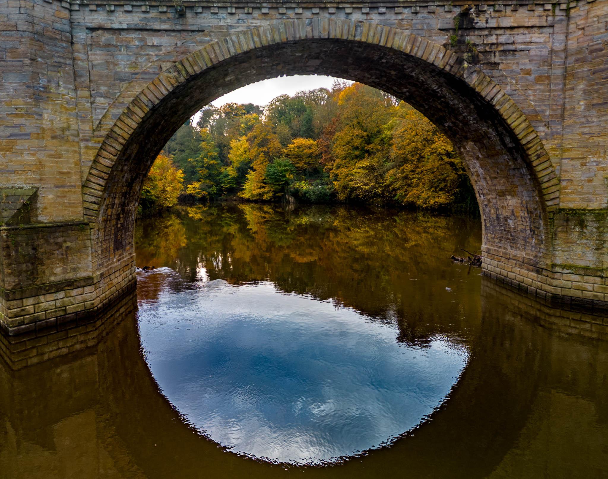 Low level drone image of Prebends Bridge in Durham