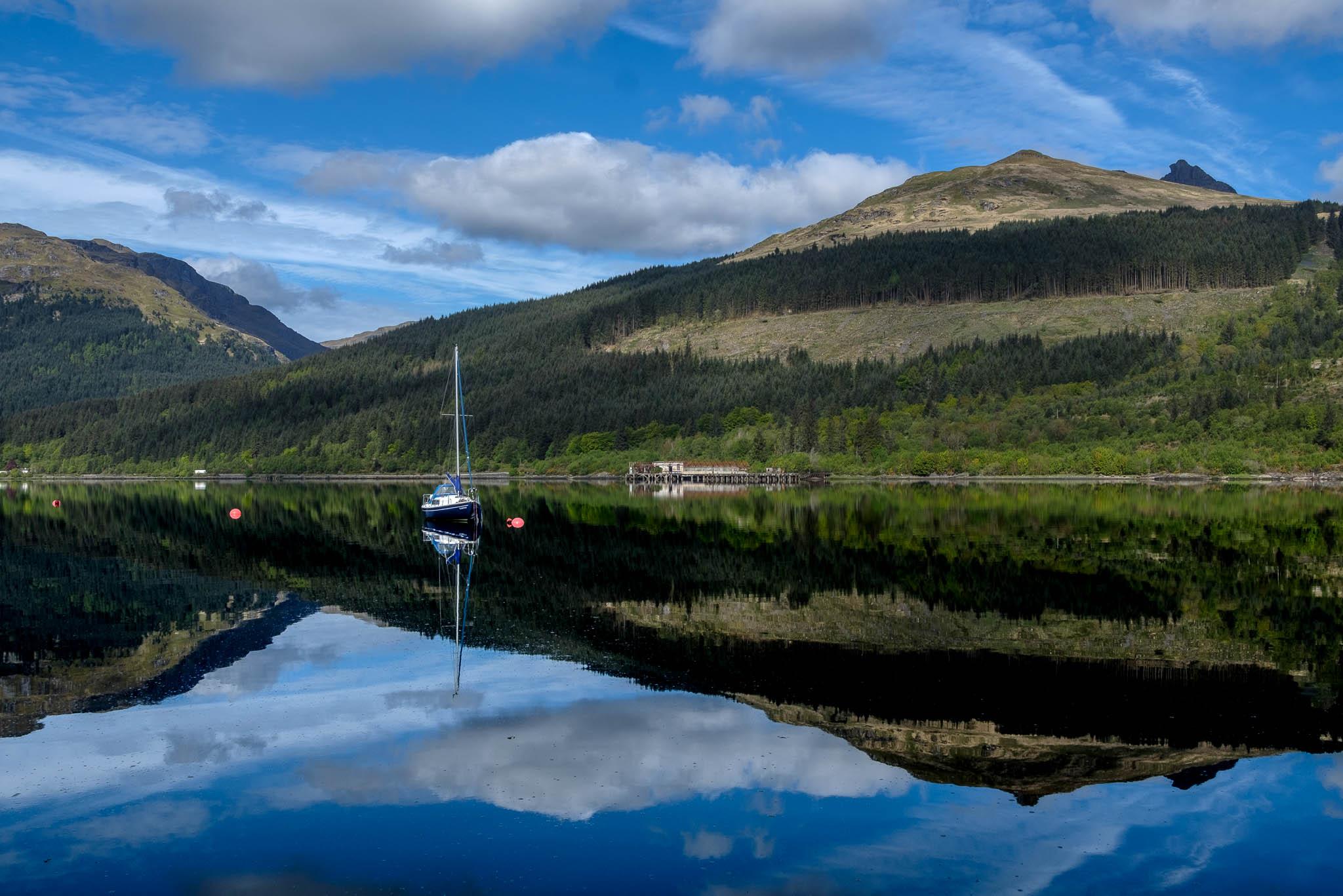 Morning reflections in Loch Long near Arrochar in Scotland shot on a Fuji X-E3