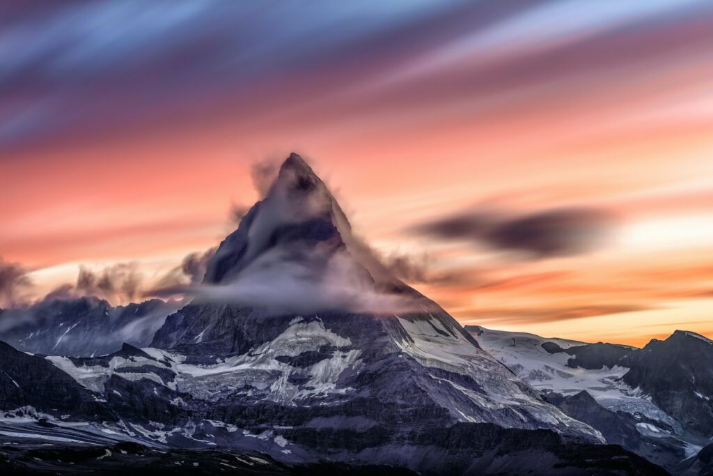 mountain top clouds long exposure