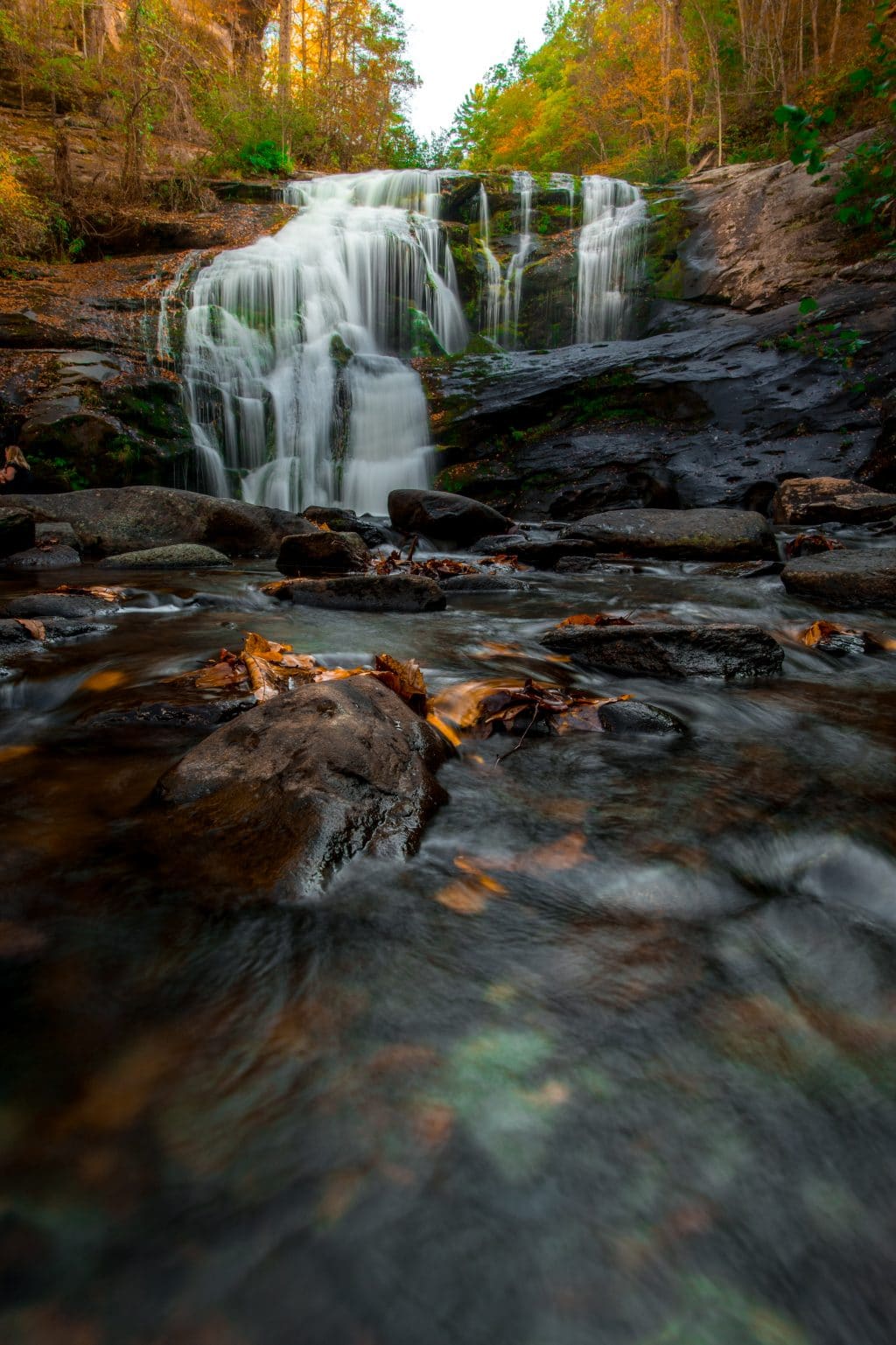 Autumn Waterfall with leaves