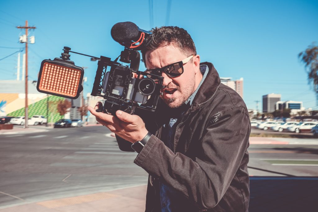 Man with cinematic smartphone rig
