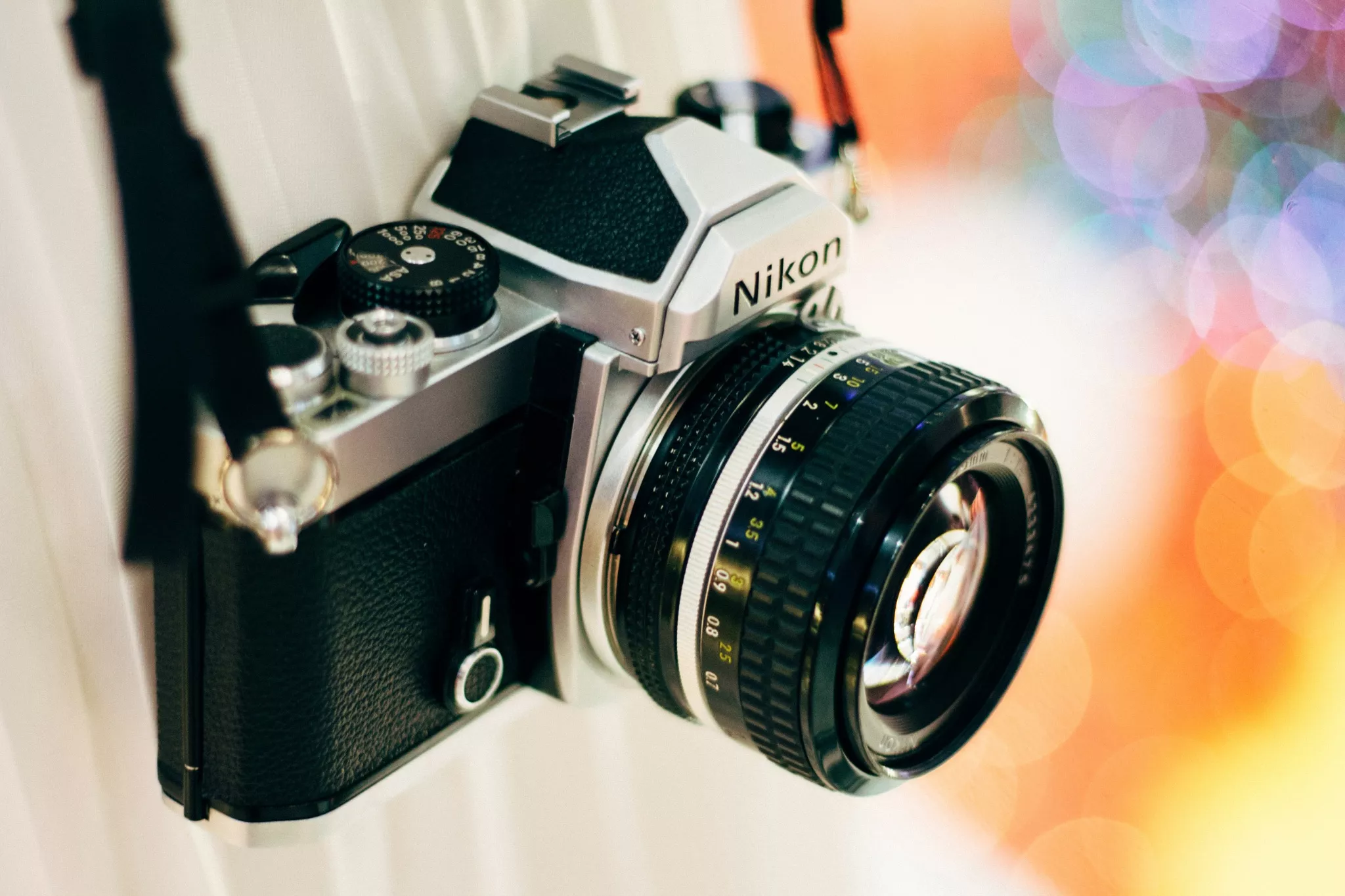 Old silver Nikon SLR film camera