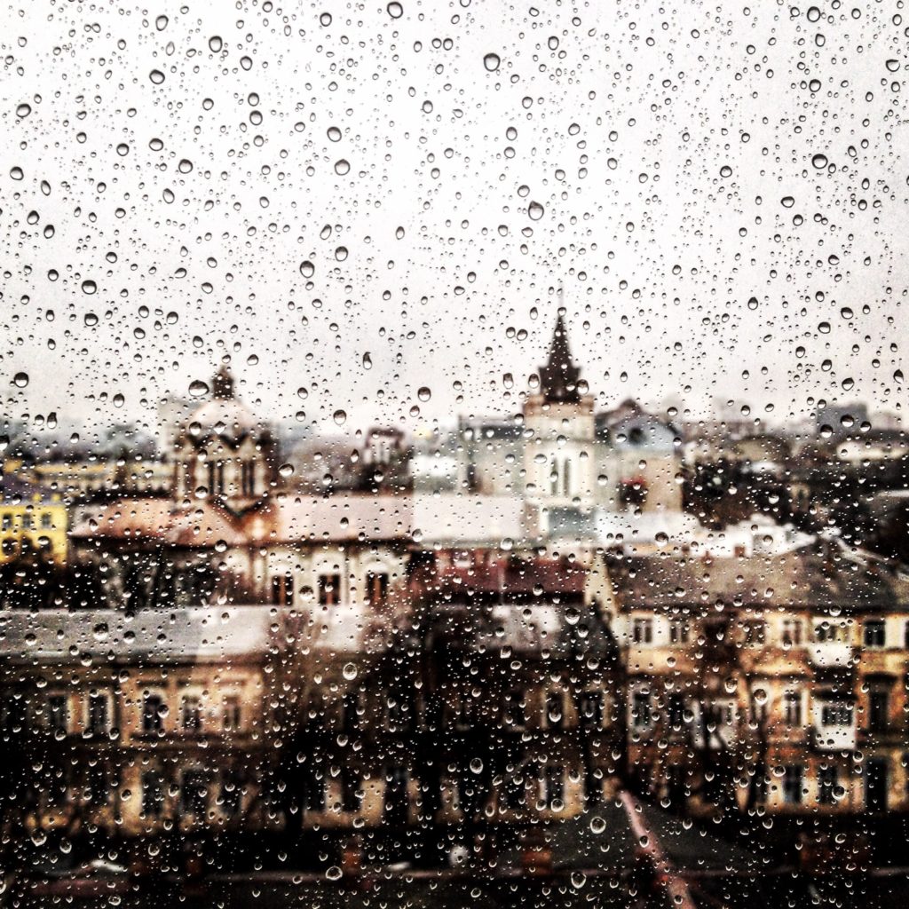 rainy cityscape old city