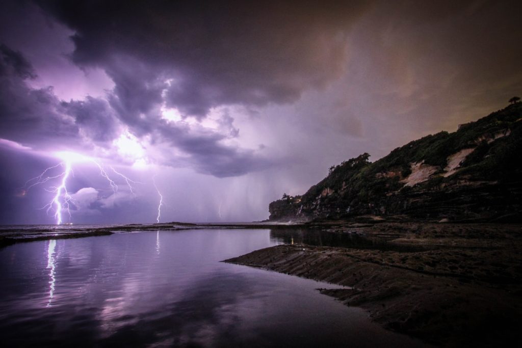 lightning above lake