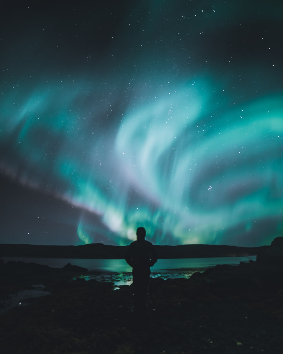 person standing on ground under sky lights