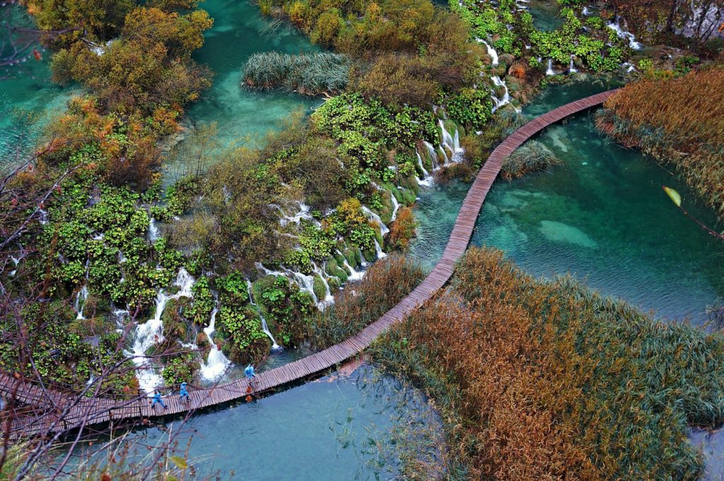 brown wooden dock on waterfalls