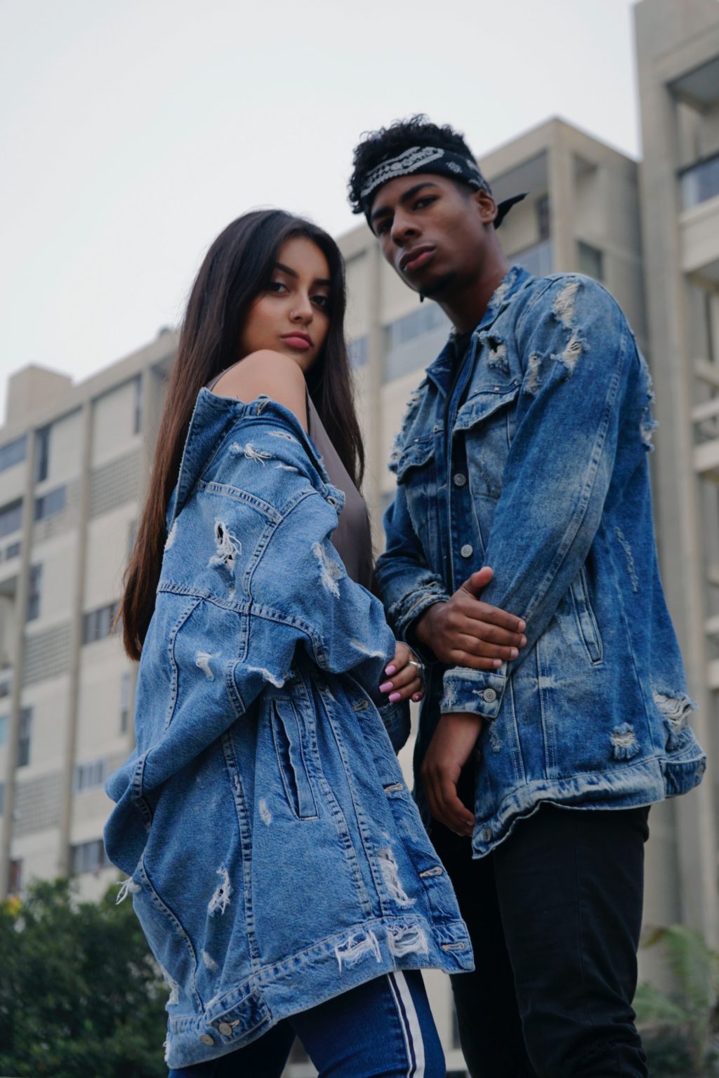 couple in denim low perspective