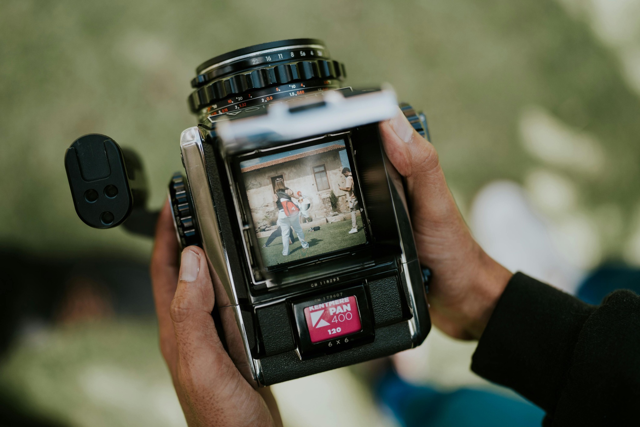 POV image of person holding a Bronica medium format film camera