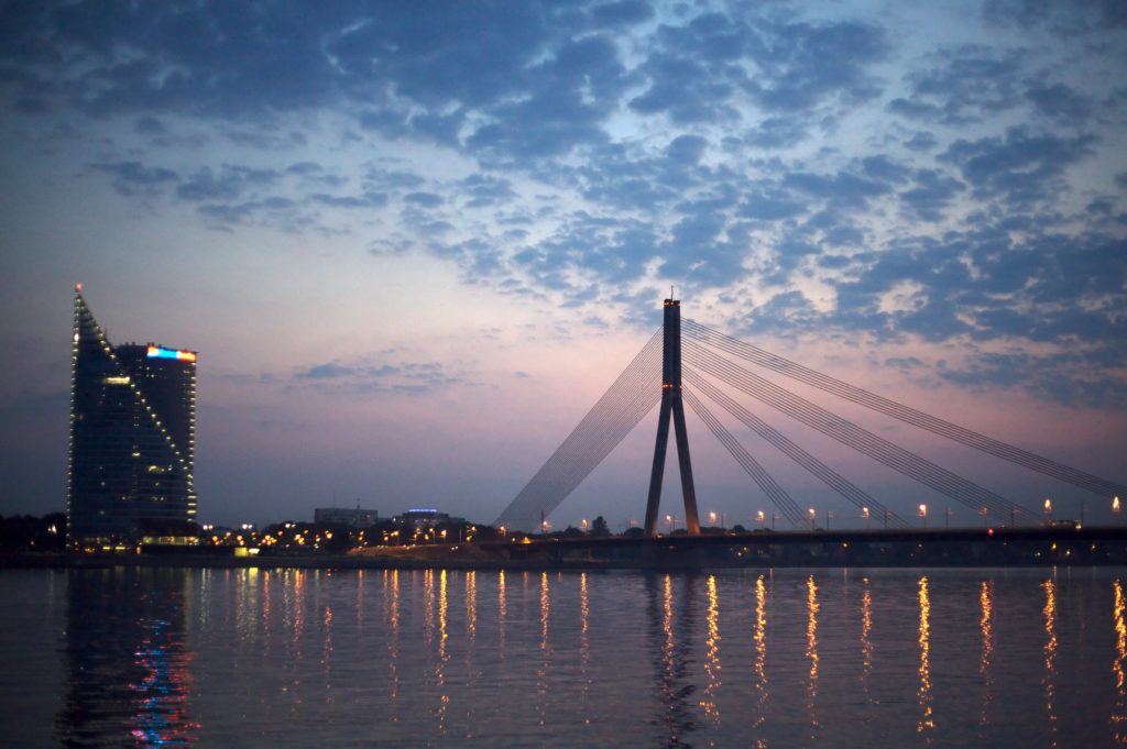 riga bridge by twilight