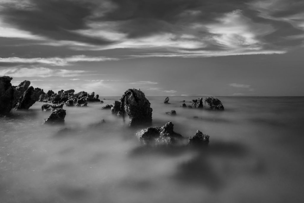 rocks covered with fog