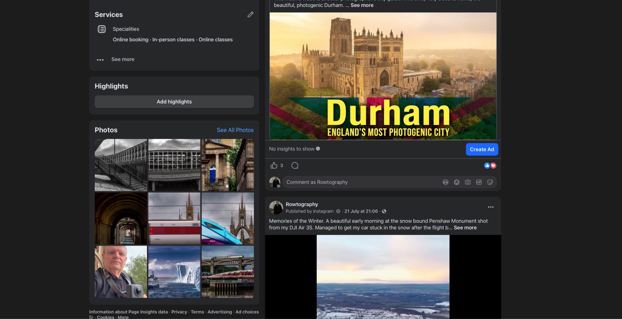 Screenshot of a photography social media page.