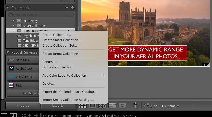 Screenshot of Adobe Lightroom collections menu