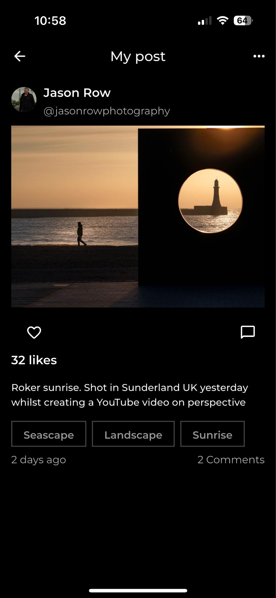 Screenshot of an post page on the Foto app 