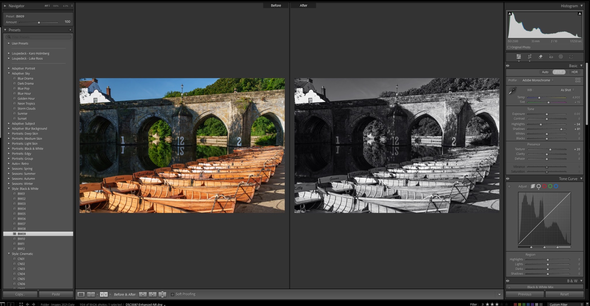 Screenshot of before and after images using Lightroom Presets
