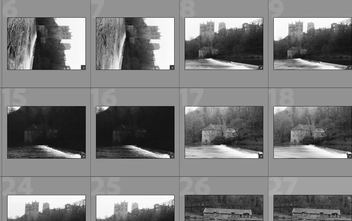 Screenshot of black and white HP4 scans in Lightroom