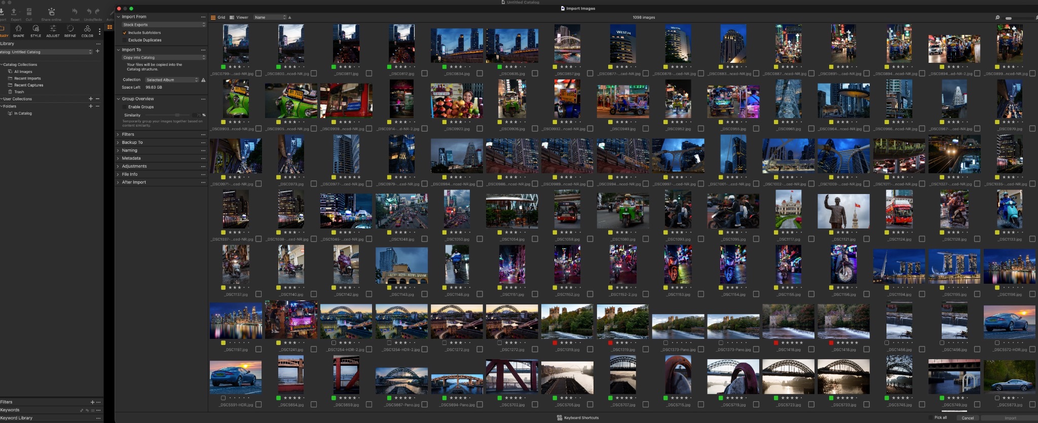 Screenshot of Capture One with large catalogue of images