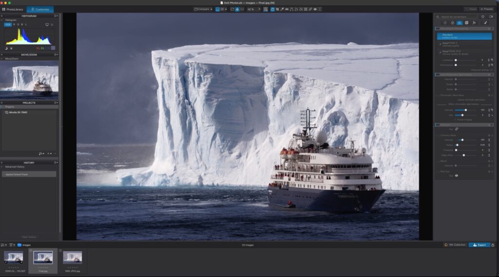 Screenshot of the editing module of DXO Photolab 9