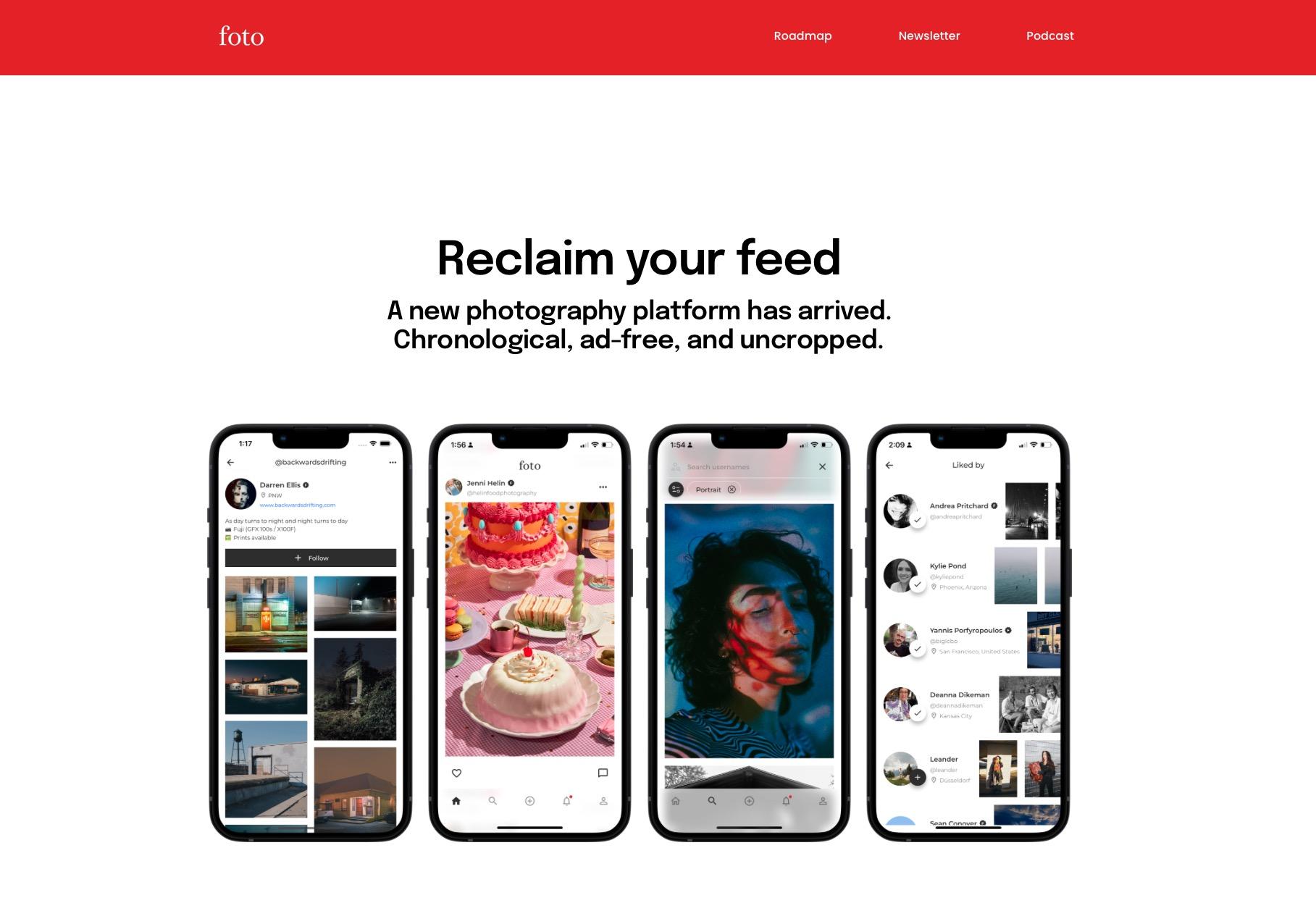 Screenshot of the Foto app website