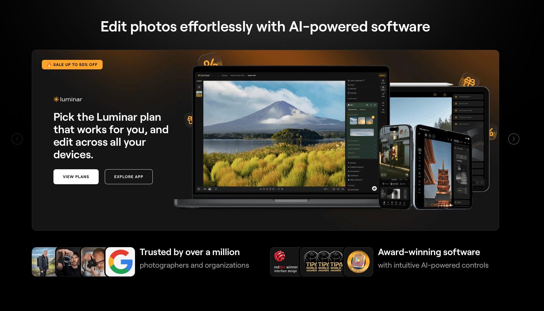 Screenshot of the Skylum Luminar webpage