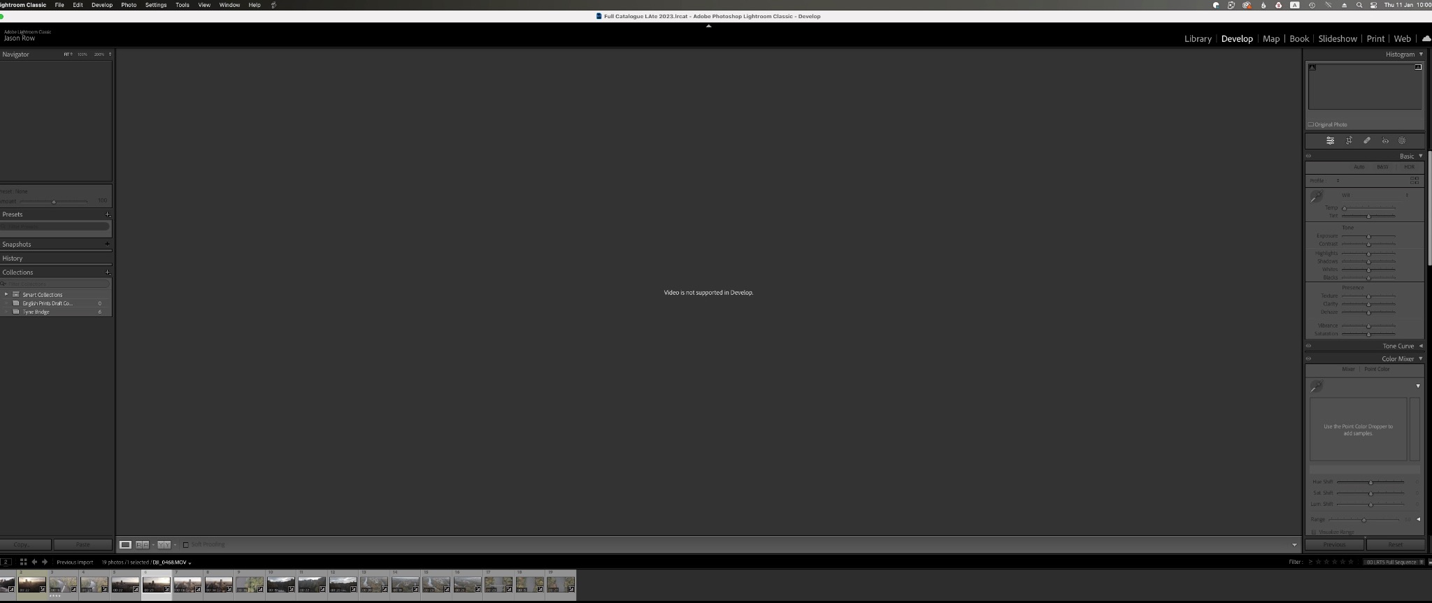 Screenshot showing that video is not supported in Adobe Lightroom develop module 
