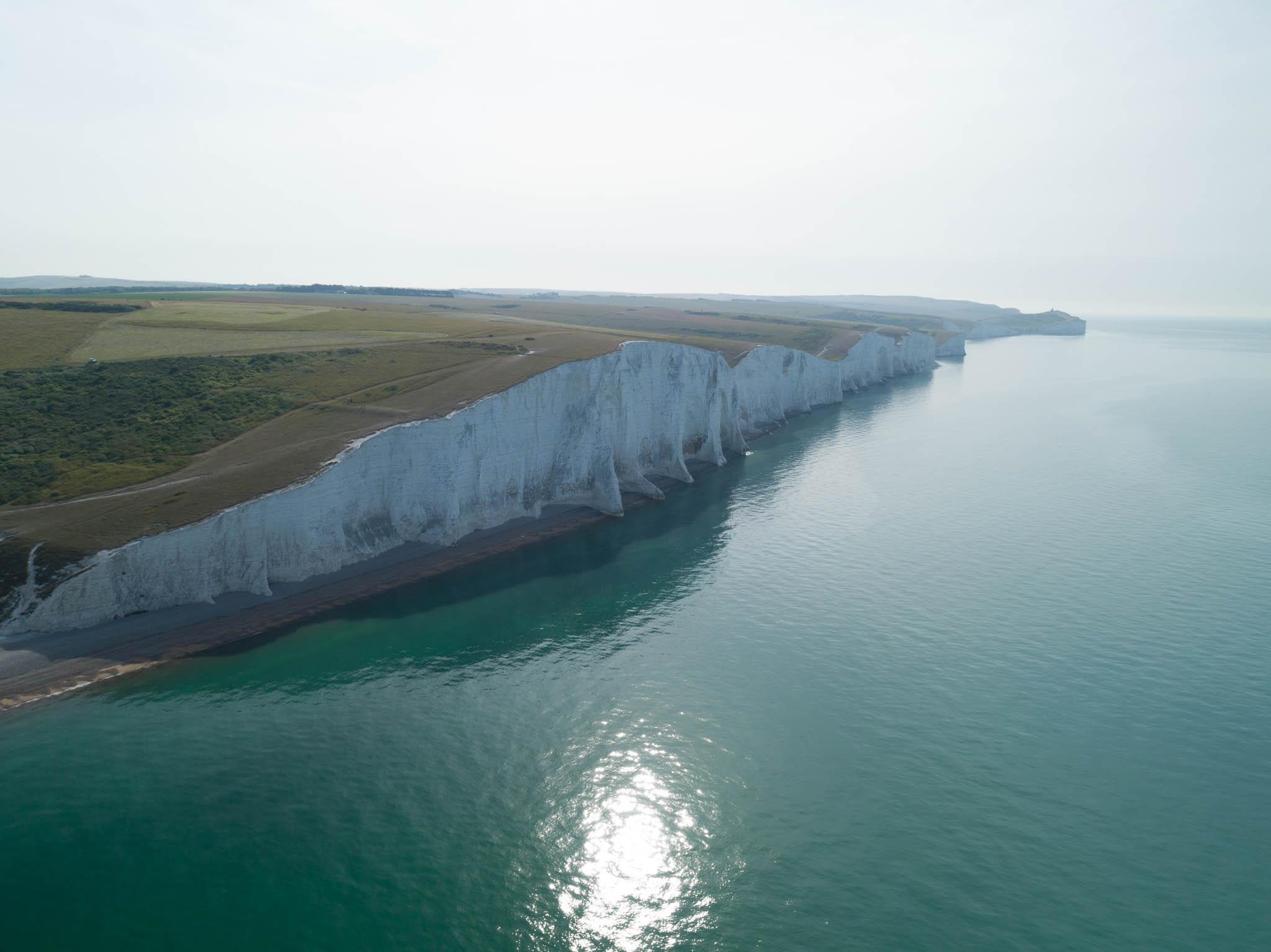 Seven Sisters cliffs in England, taken from a drone