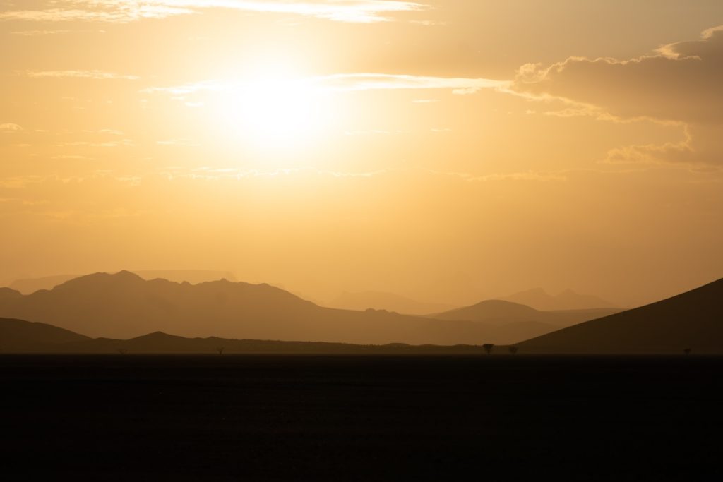 silhouette of mountains during sunset