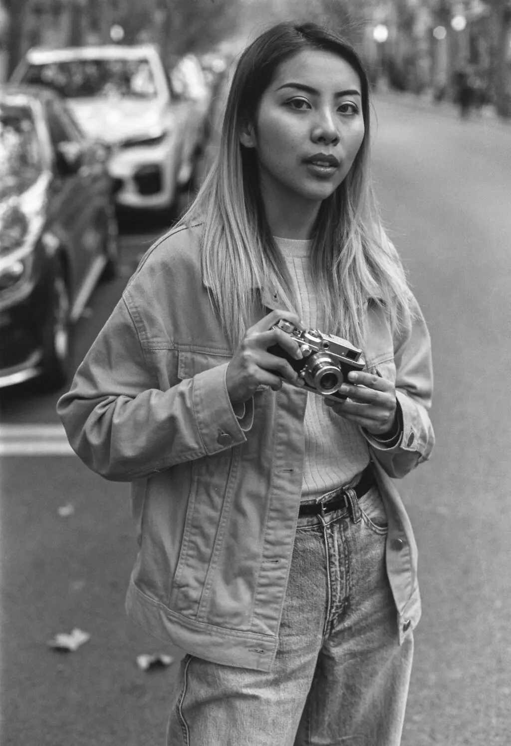 black and white street portrait