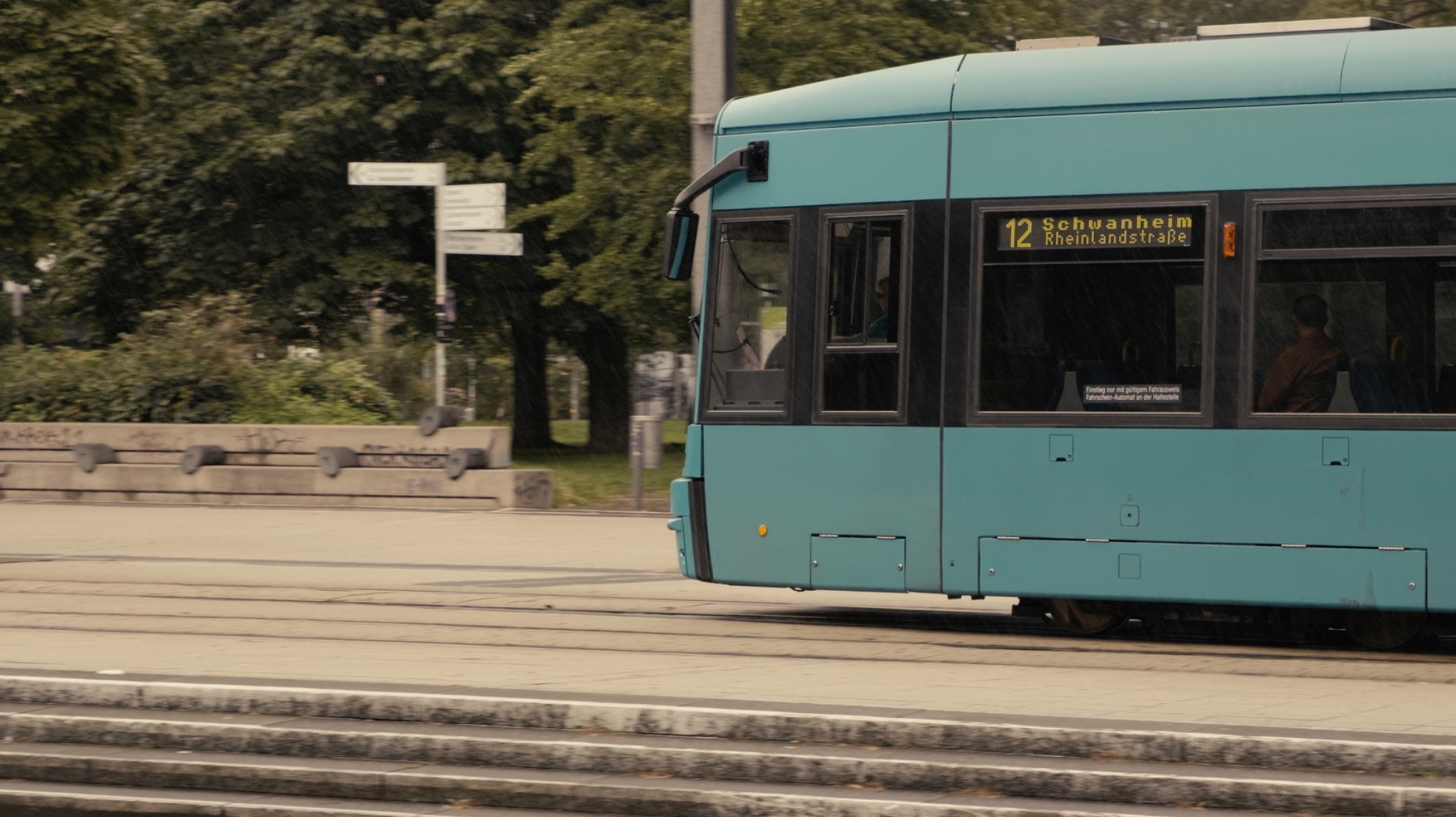 Video still frame of tram in Frankfurt demonstrating motion and motion blur