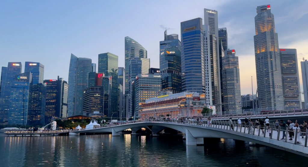 Video still of Singapore skyline in a 16:9 ratio