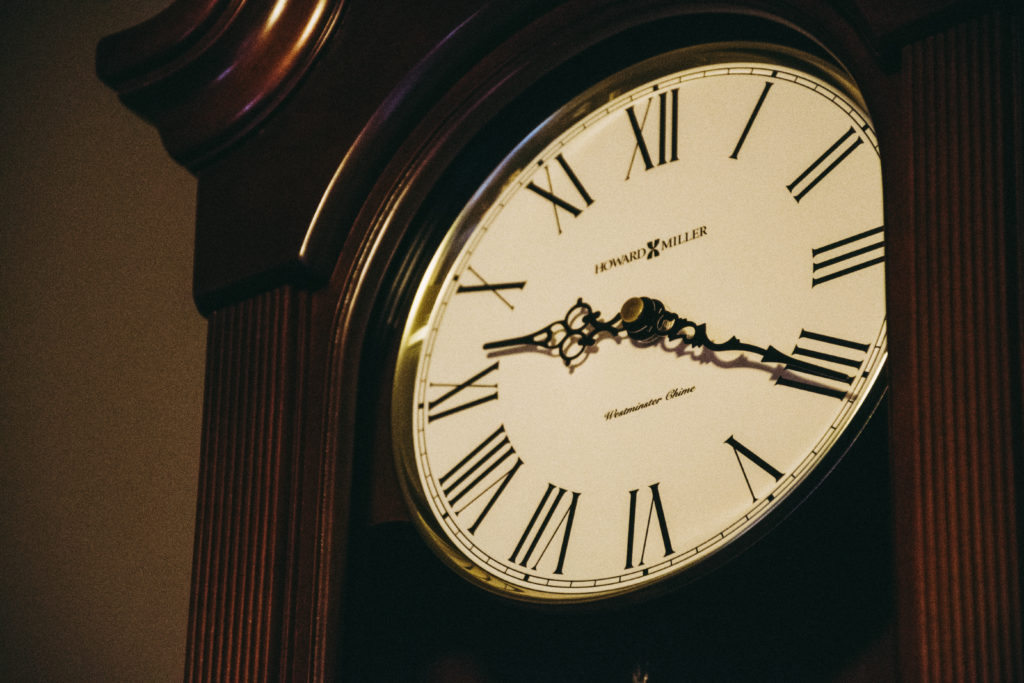 close up of roman numerals clock