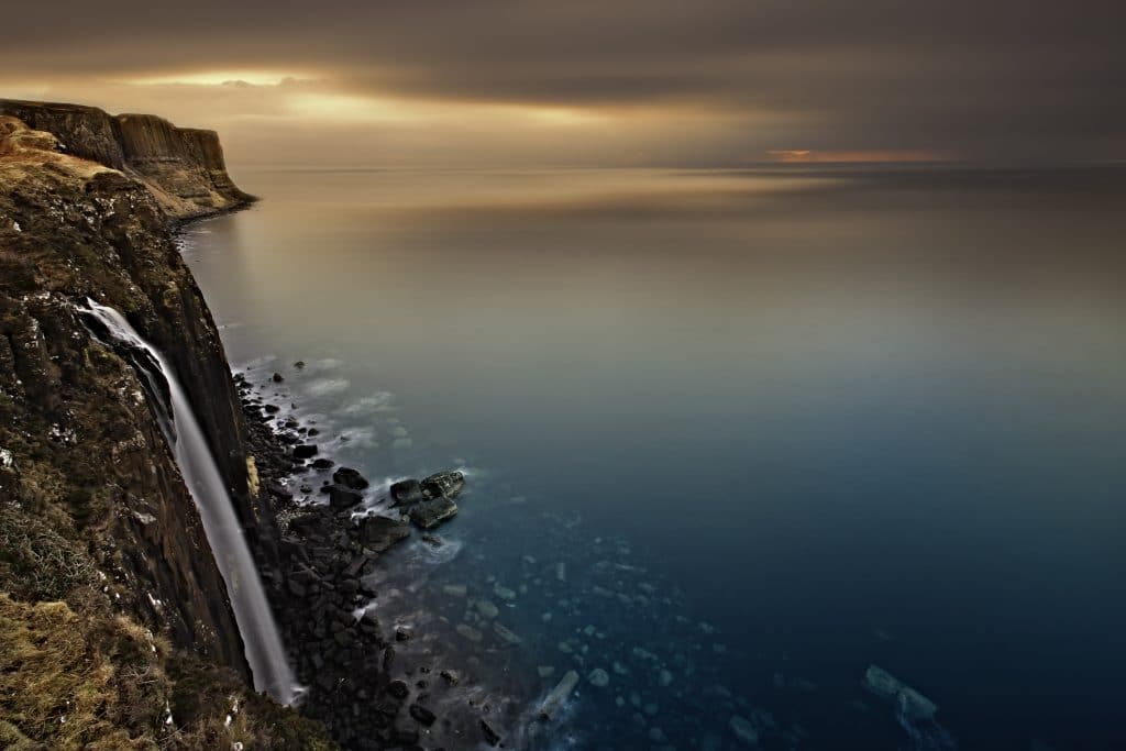 Waterfall falling into the sea