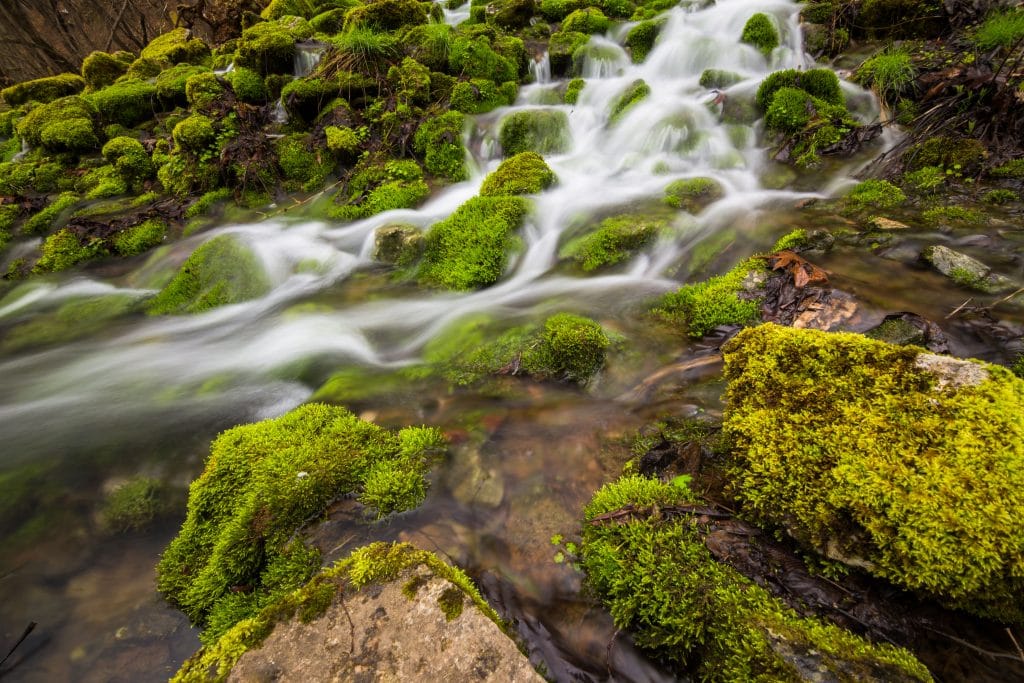 waterfall with rocks and moss