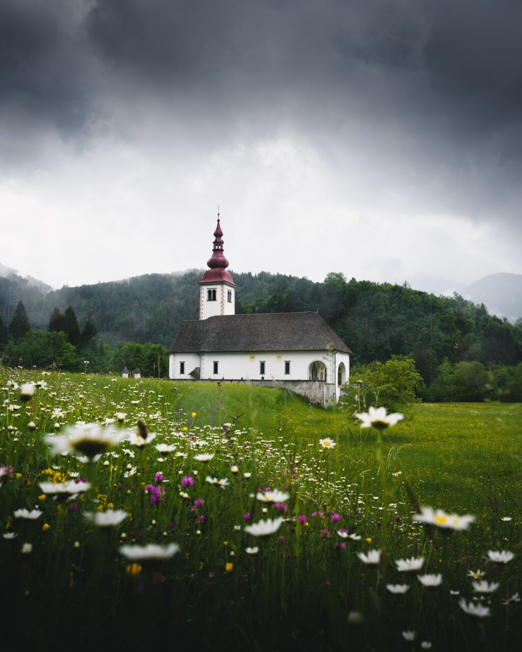 church cloudy sky