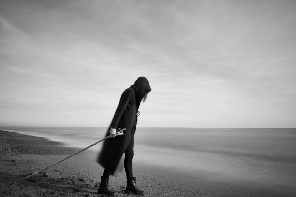 White clouds and sea with person